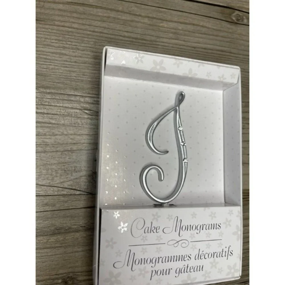 Wedding Small I Silver Finish Monogram Initial Rhinestones Cake Topper
